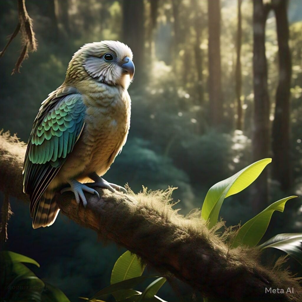 8 Most Endangered Animals in the World: A Race Against Extinction 5 A rare Kakapo, the world’s heaviest and only flightless parrot, perched on a branch. Image source Meta AI