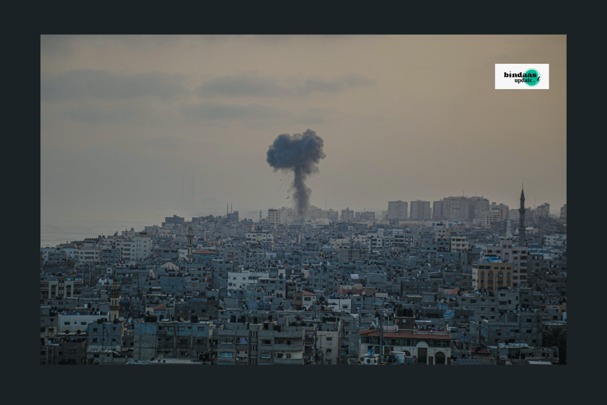 Smoke rises from buildings hit by Israeli airstrikes in Gaza City after the Gaza ceasefire veto by the US.